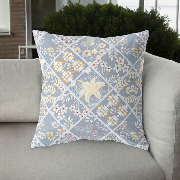 Homeroots 26” Gray Yellow Patch Indoor Outdoor Throw Pillow   413988