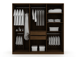 English Elm Gramercy 82" Wardrobe Organizer with Soft-Close Doors, Aluminum Rods, Shelves & Center Drawers Chestnut B365S00003