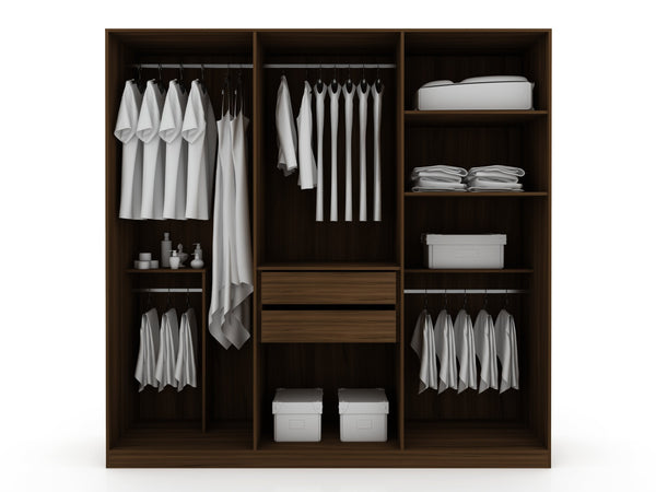 English Elm Gramercy 82" Wardrobe Organizer with Soft-Close Doors, Aluminum Rods, Shelves & Center Drawers Chestnut B365S00003