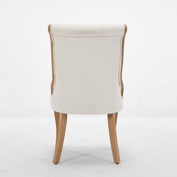 English Elm Snow Velvet dining chair with mid-century curved wood trim, plush foam support, sturdy solid wood craftsmanship and sculpted legs for elegant dining and lounge seating Beige W1143P332691