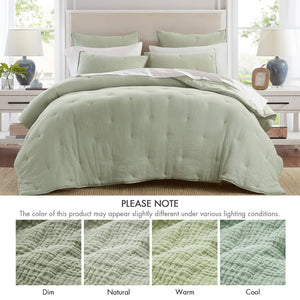 English Elm 3-piece King Cotton Muslin Quilt Set with Embroidered Tacking Breathable Crinkled Bedding B035P408344