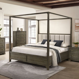 English Elm Sundance Dark Cocoa Queen Bed with Upholstered Channel Headboard and Light Canopy for Modern Romance B062S01363