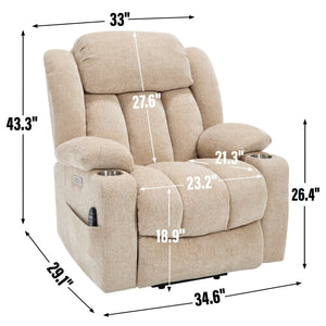 English Elm Up to 350 Lb Chenille Power Lift Recliner with Massage Heat and Charging Ports W1803S00072