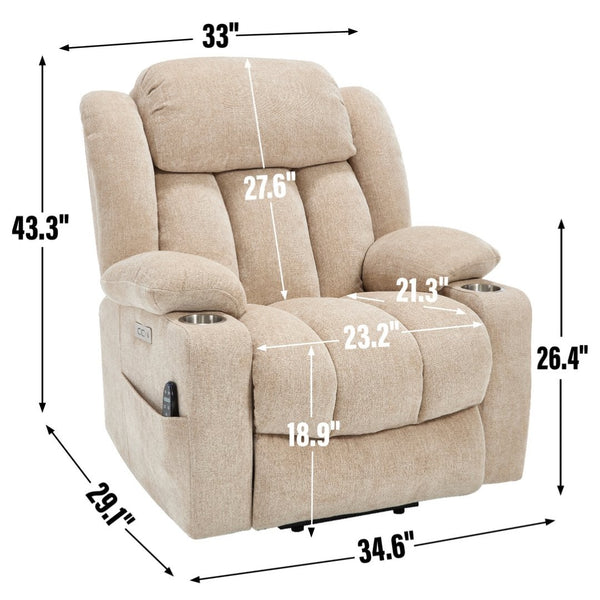 English Elm Up to 350 Lb Chenille Power Lift Recliner with Massage Heat and Charging Ports W1803S00072