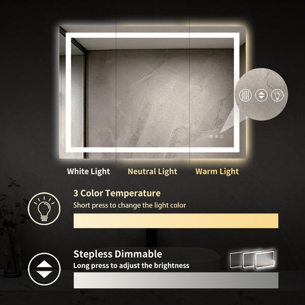 English Elm 40" X 32" Led Vanity Mirror Dual Front Back Lighting Dimmable Anti-fog Bathroom W1920P493138
