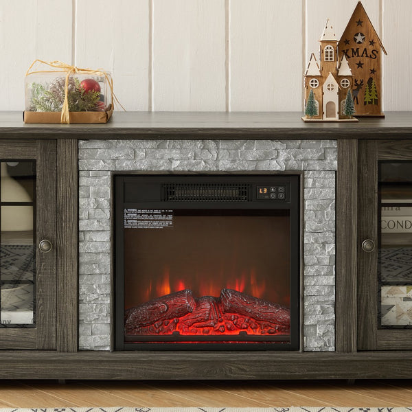 English Elm 58" Modern TV Stand with 18" Electric Fireplace, Faux Stone Mantel, Ample Storage & Cable Management for Living Room Comfort and Style Grey W2275S00027