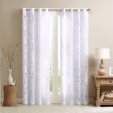 Madison Park Averil Modern/Contemporary Grommet Top Sheer Bird on Branches Burnout Window Curtain MP40-1050 White