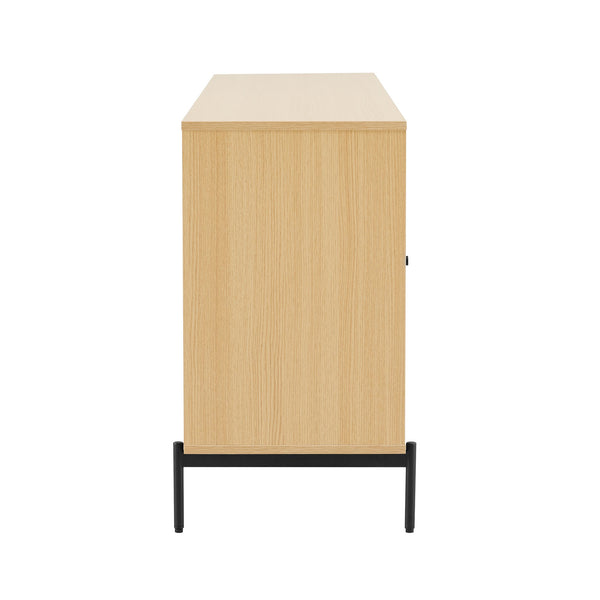 English Elm Magnolia 71" Sideboard Light Oak — Slatted Design, Soft-Close Doors, 8 Cubbies, Black Metal Legs B365S00107