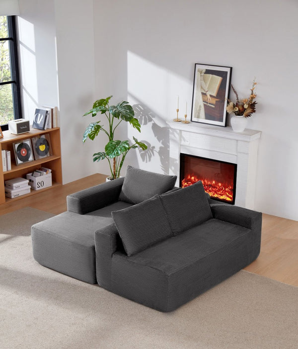 English Elm 105" Cloud Modular Sectional Corduroy Upholstered Deep Seat Sofa for Living Room W3975S00011
