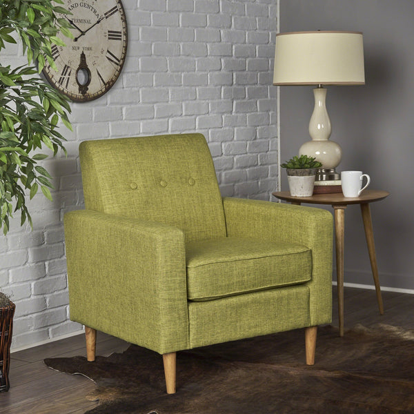 English Elm Christopher Knight Home® - CLUB Modern Fabric Club Chair with Plush Polyester Upholstery and Rubber Wood Legs for Living Room Comfort Green 31.5 L x 28.5 W x 18.75 H 61237.00MGRN
