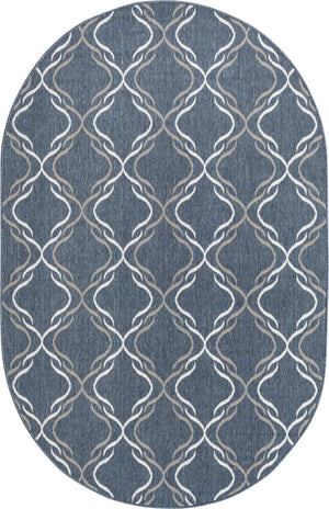 Unique Loom Outdoor Trellis Parmaklik Machine Made Lattice Rug Navy Blue, Ivory/Gray 5' 3" x 8' 0"