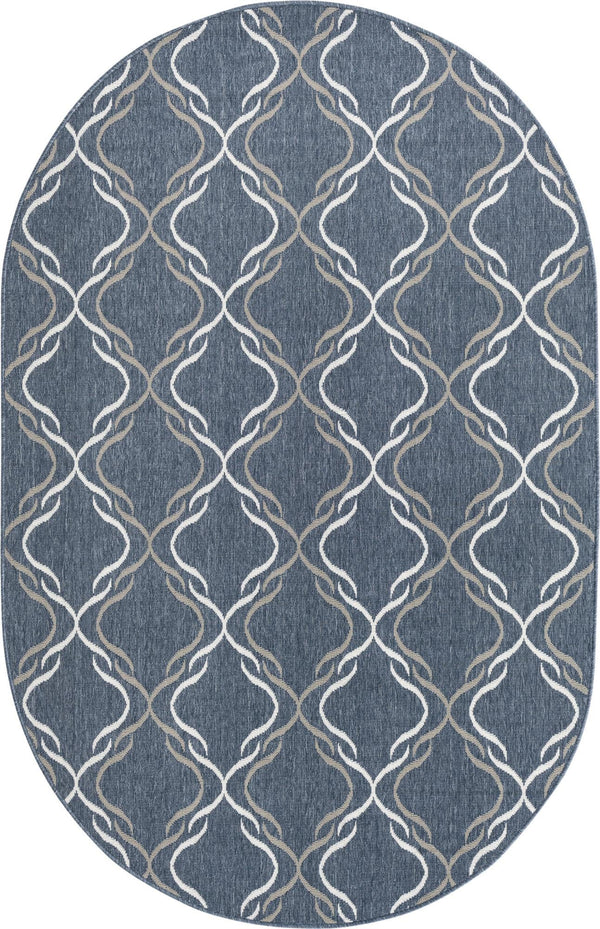 Unique Loom Outdoor Trellis Parmaklik Machine Made Lattice Rug Navy Blue, Ivory/Gray 5' 3" x 8' 0"