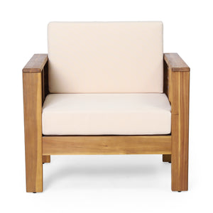 English Elm Christopher Knight Home® - Outdoor Acacia Wood Club Chairs with Water-Resistant Cushions, Durable Frame, Stylish Shutter Slat Design Brown+Beige 70692.00