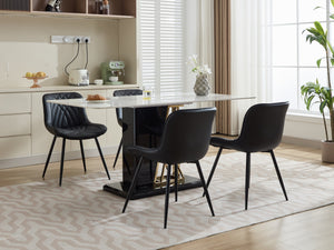 English Elm Dining Chairs Mid Century Modern Set of 2 with Curved Back Support, Perforated PU Upholstery, Cushioned Comfort and Floor-Protecting Adjustable Leg Caps Black W1143P254981