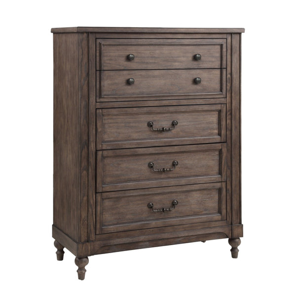 English Elm Middleton Five Drawer Chest Poplar Wood Vintage Hazel Finish with Pewter Hardware B108P468546