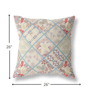 Homeroots 26” Cream Red Patch Indoor Outdoor Throw Pillow   414024