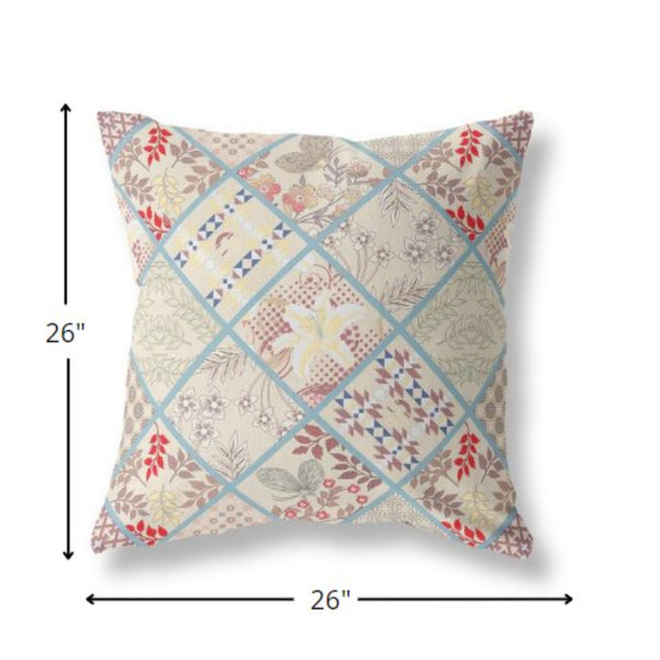 Homeroots 26” Cream Red Patch Indoor Outdoor Throw Pillow   414024