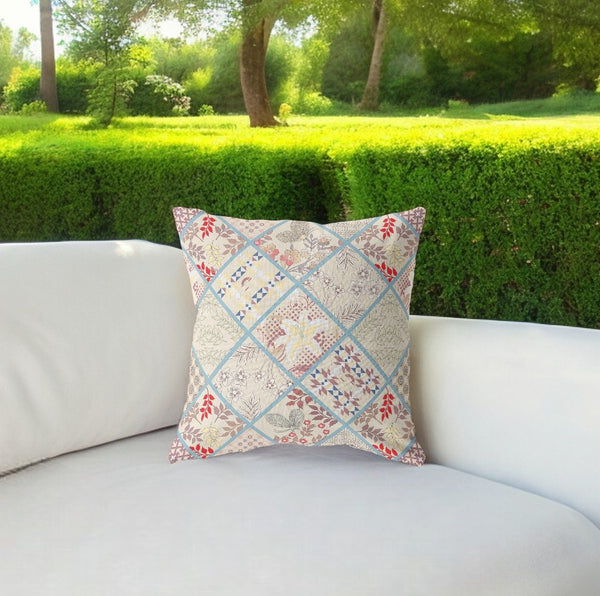 Homeroots 28” Cream Red Patch Indoor Outdoor Throw Pillow   414026