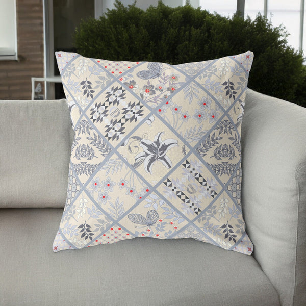 Homeroots 28” Cream Gray Patch Indoor Outdoor Throw Pillow   414033