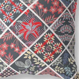 Homeroots 26” Black Red Patch Indoor Outdoor Throw Pillow   414041