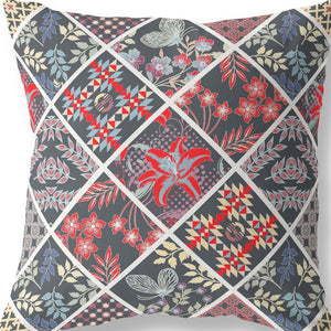 Homeroots 26” Black Red Patch Indoor Outdoor Throw Pillow   414041