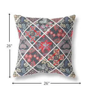 Homeroots 26” Black Red Patch Indoor Outdoor Throw Pillow   414041