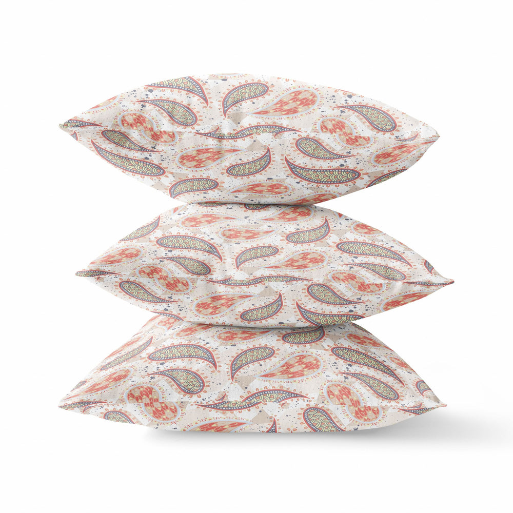 Homeroots 28” Red Beige Boho Paisley Indoor Outdoor Throw Pillow   414053