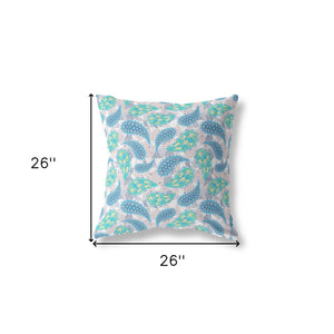 Homeroots 26” Green Indigo Boho Paisley Indoor Outdoor Throw Pillow   414061