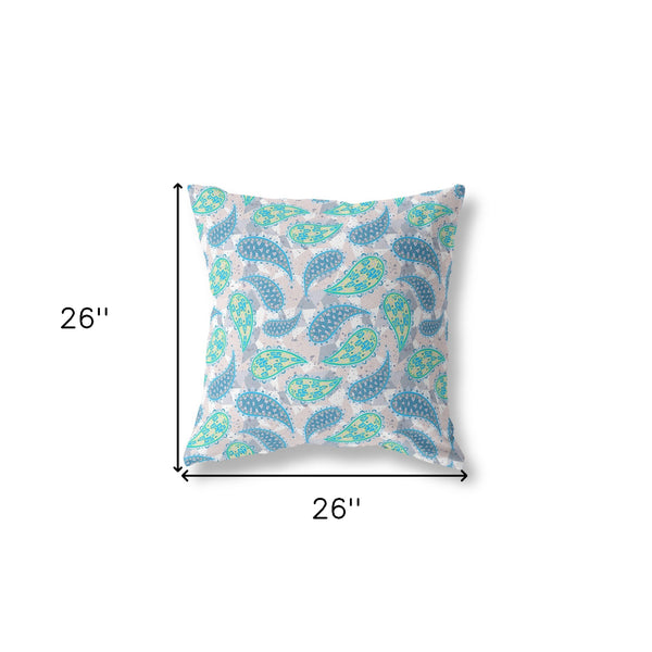Homeroots 26” Green Indigo Boho Paisley Indoor Outdoor Throw Pillow   414061