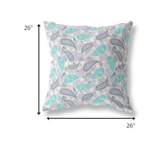 Homeroots 26” Gray Green Boho Paisley Indoor Outdoor Throw Pillow   414071