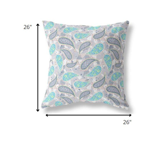 Homeroots 26” Gray Green Boho Paisley Indoor Outdoor Throw Pillow   414071