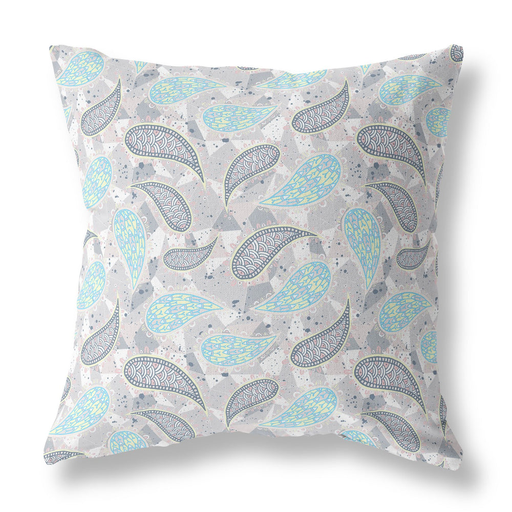 Homeroots 28” Gray Turquoise Boho Paisley Indoor Outdoor Throw Pillow   414083