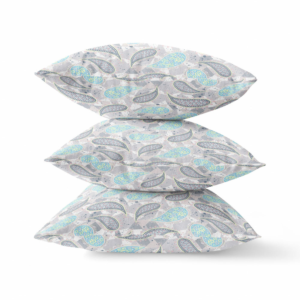 Homeroots 28” Gray Turquoise Boho Paisley Indoor Outdoor Throw Pillow   414083