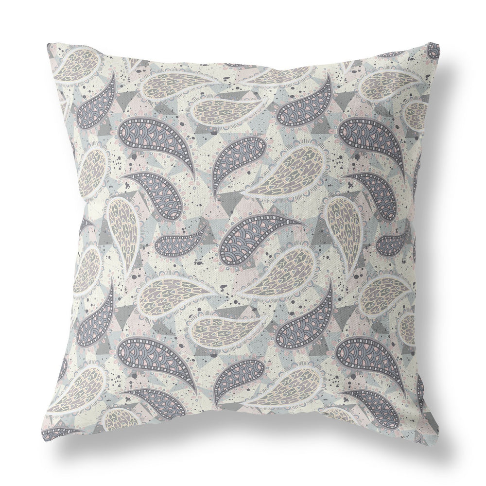 Homeroots 26” Gray Cream Boho Paisley Indoor Outdoor Throw Pillow   414091