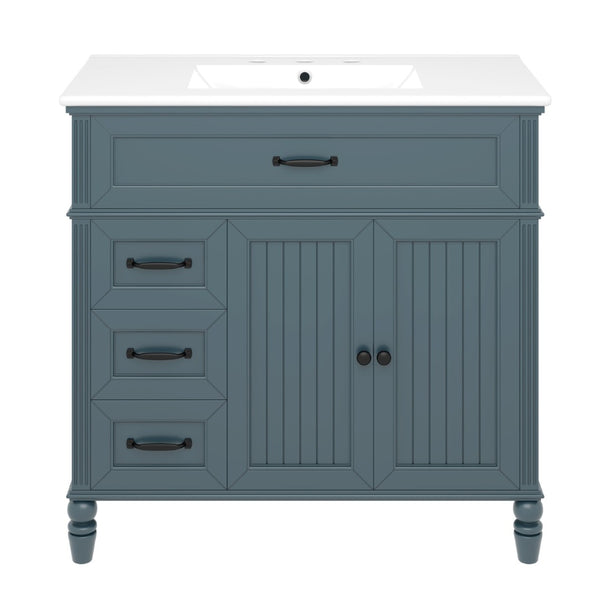 English Elm [video] 36 Inch Freestanding Bathroom Vanity Acacia Wood Legs Ceramic Sink Soft Close Blue Gray N759S340019C