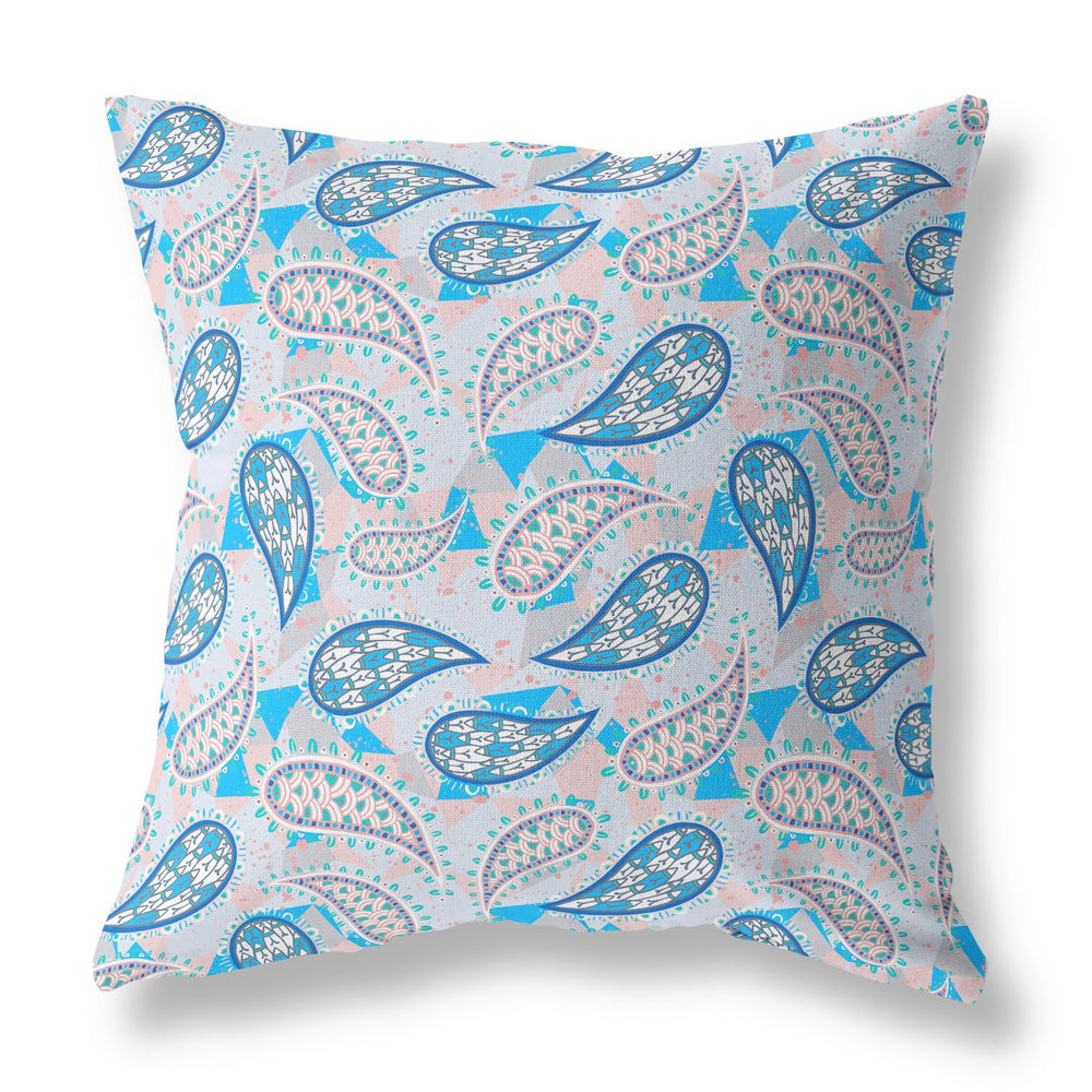 Homeroots 26” Blue Peach Boho Paisley Indoor Outdoor Throw Pillow   414101