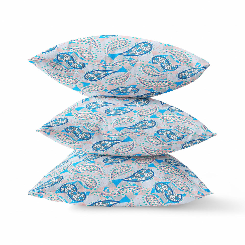 Homeroots 26” Blue Peach Boho Paisley Indoor Outdoor Throw Pillow   414101