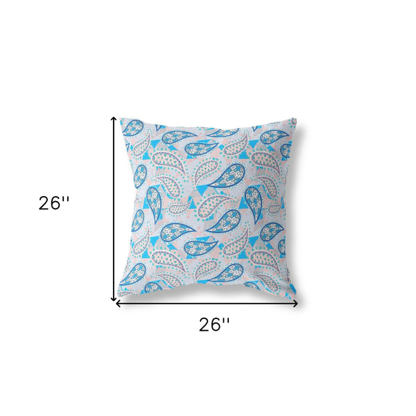 Homeroots 26” Blue Peach Boho Paisley Indoor Outdoor Throw Pillow   414101
