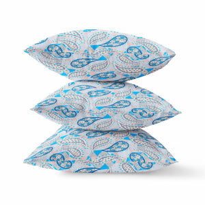 Homeroots 28” Blue Peach Boho Paisley Indoor Outdoor Throw Pillow   414103