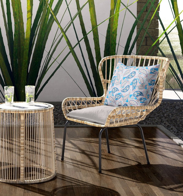 Homeroots 28” Blue Peach Boho Paisley Indoor Outdoor Throw Pillow   414103