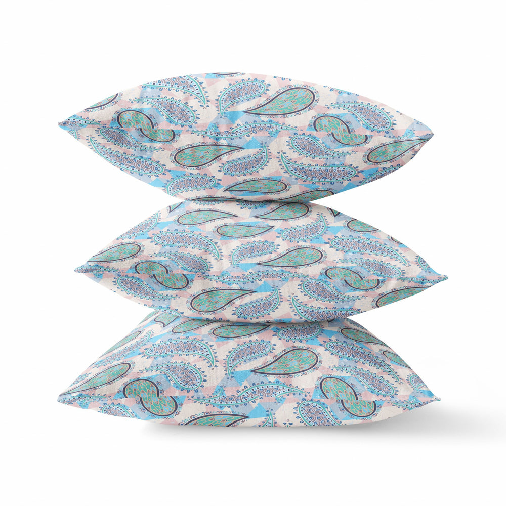 Homeroots 26” Blue Green Boho Paisley Indoor Outdoor Throw Pillow   414118