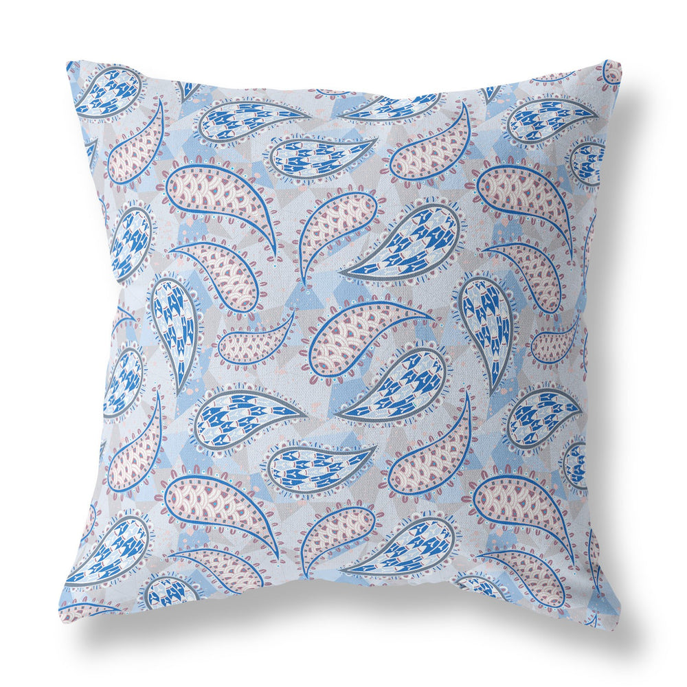 Homeroots 28” Blue Gray Boho Paisley Indoor Outdoor Throw Pillow   414130