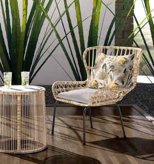 Homeroots 28” Yellow Black Tropical Indoor Outdoor Throw Pillow   414140