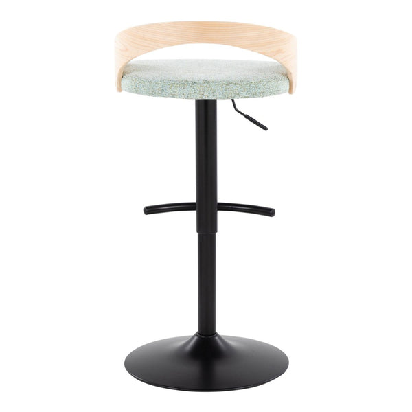English Elm Adjustable Swivel Barstools Set of 3 Chrome Base Natural Wood Green Fabric Seat B202S02016