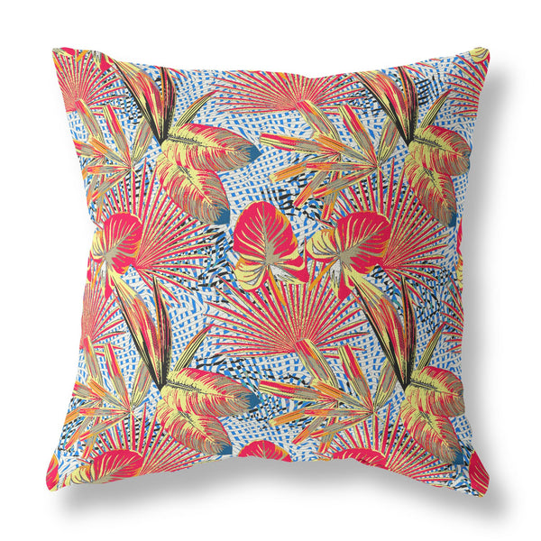 Homeroots 28” Crimson Yellow Tropical Indoor Outdoor Throw Pillow   414160