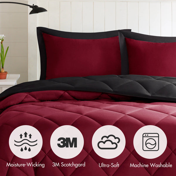English Elm 2 Pieces Twin Waffle Knit Chenille Comforter Set with Plush Sherpa Reversible Cozy Bedding Ensemble Red+Black 16.93 L x 12.2 W x 4.33 H B035P381305