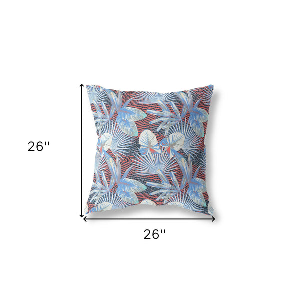 Homeroots 26” Blue Red Tropical Indoor Outdoor Throw Pillow   414208