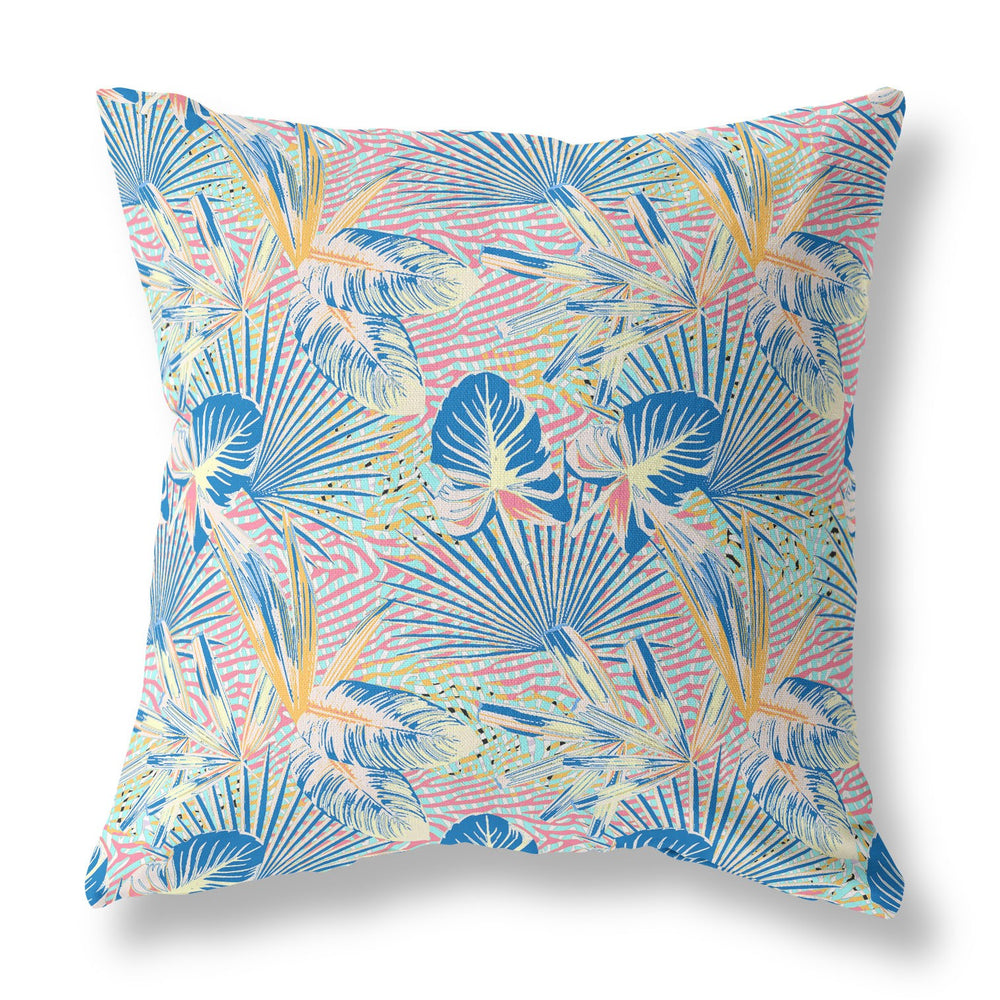 Homeroots 26” Blue Pink Tropical Indoor Outdoor Throw Pillow   414219