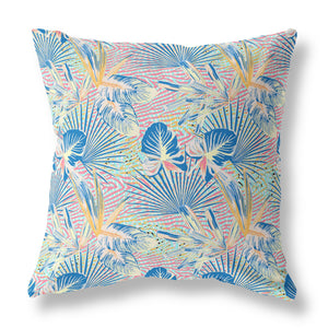 Homeroots 26” Blue Pink Tropical Indoor Outdoor Throw Pillow   414219