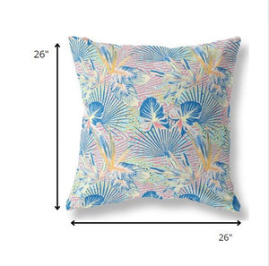 Homeroots 26” Blue Pink Tropical Indoor Outdoor Throw Pillow   414219